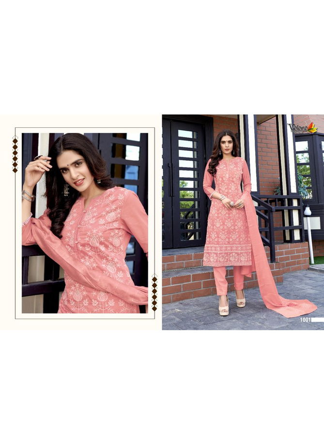 Volono Schiffli 2 Latest Fancy Lakhnavi Work ON 100% Viscose Chanderi With Enar Heavy Rayon With Weaving Sequence Designer Embroidery  Kurti With Bottom Collection